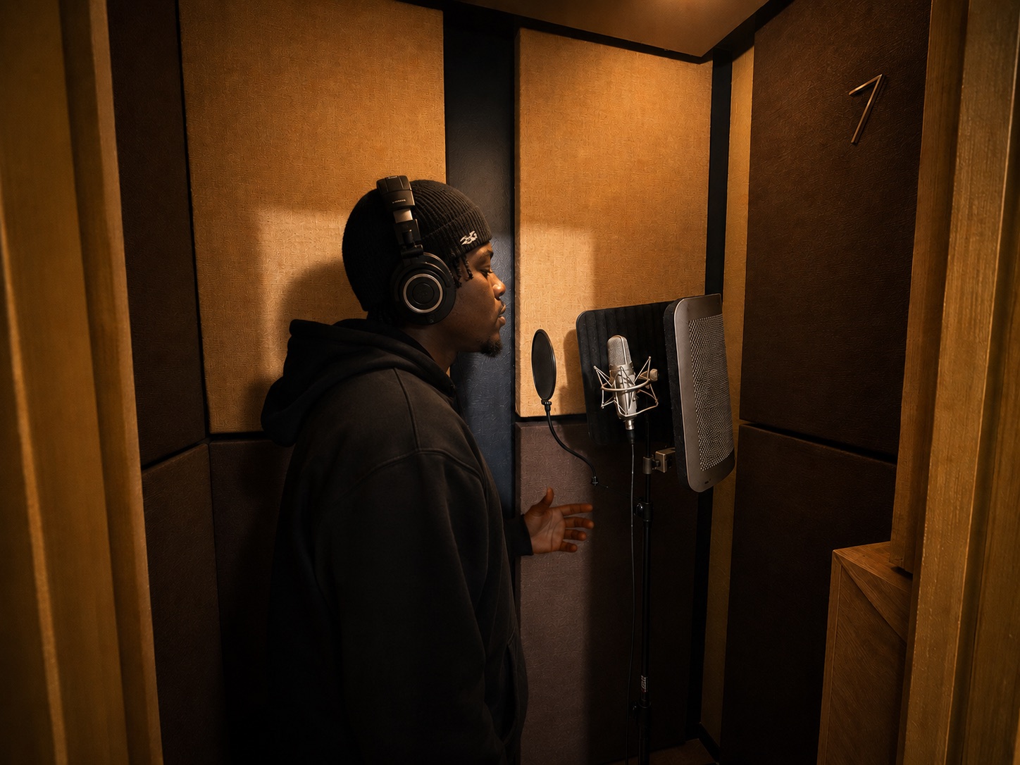 Artist recording vocals in the Studio 7 booth